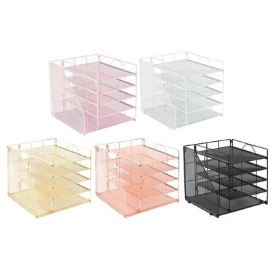 Desk Paper File Tray Organiser 5-Tiered Metal File Letter Tray With Book Rack Space Saving Document Organiser For Office