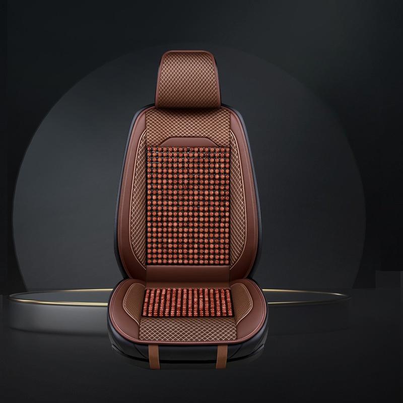 Luxury PU Leather & Wooden Bead Car Seat Cushion – Breathable, Durable & Easy-Clean – Fits Most Cars, Trucks,  and SUVs