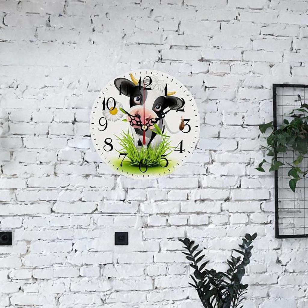 A Wooden Wall Clock with Cow Print Design. Quiet Movement. for Relaxing Space.