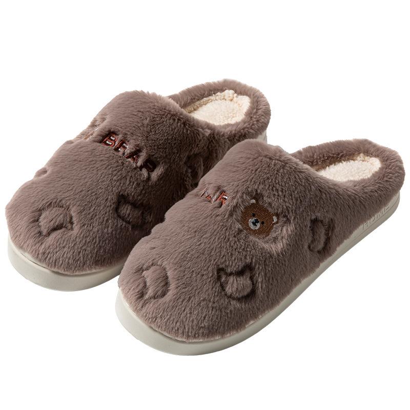 Cotton slippers embroidered autumn and winter indoor home dormitory thick bottom warm velvet couple hair slippers