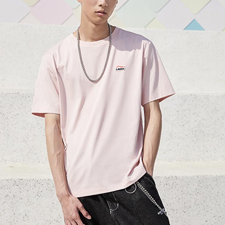 Li Ning Sports Fashion Series Casual Short Sleeve T-Shirt Men Tops Light-Water-Pink AHSR635-5