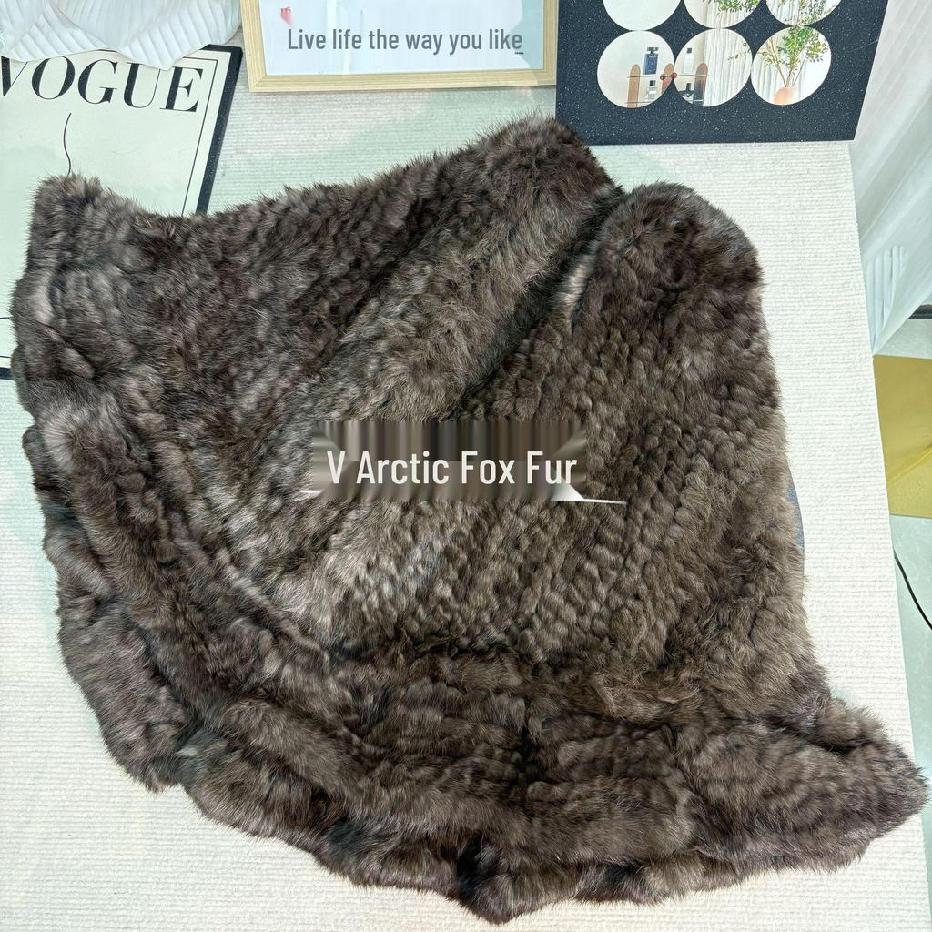 2026 Hot Selling Women's Shawl Coat: Mid-Length Double-Sided Woven Cardigan with Real Rabbit Fur