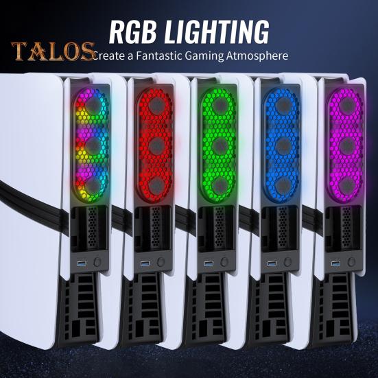 Game Console Cooling Fan with RGB Lighting Low Noise Adjustable USB External Fan Cooler for PS5 Pro/for PS5 Slim