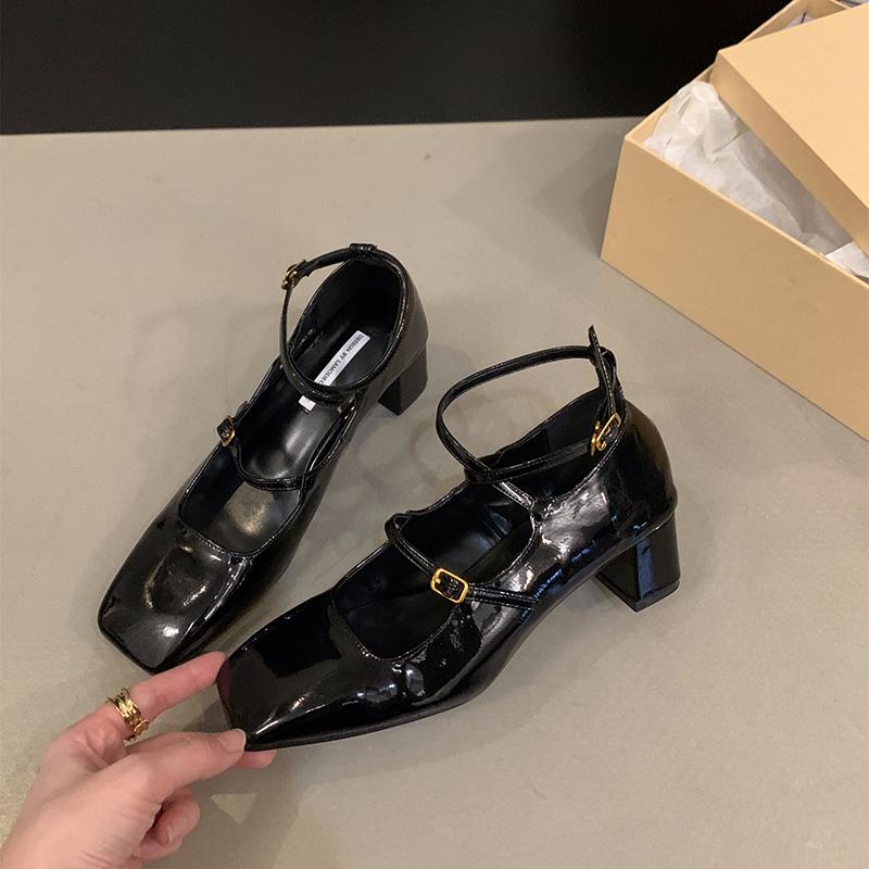 Designer Cross Strap Women Mary Jane Shoes Fashion Shallow Square Toe Shoes Concise Square Heels Shoes