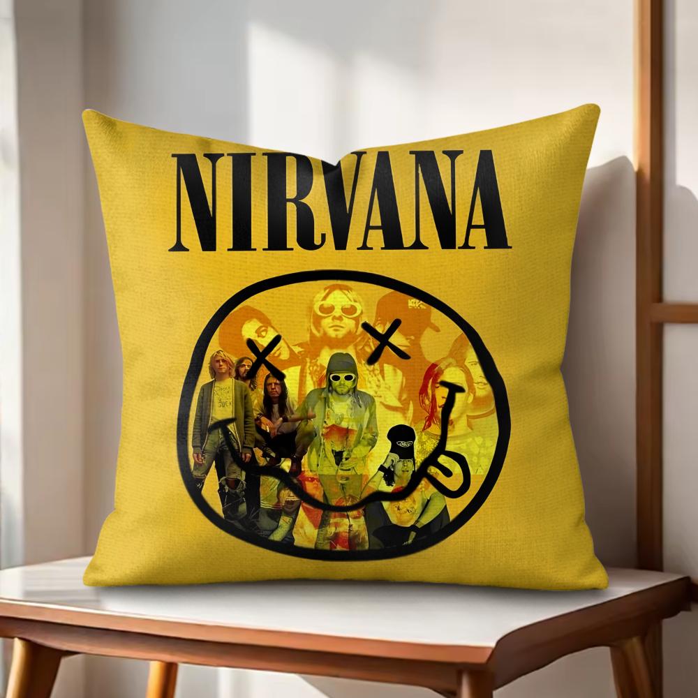 Cool Band NNirvana Cushion Cover Natural Linen Organic Fabric DoubleSided Printing Couch Pillow Covers Home Decor