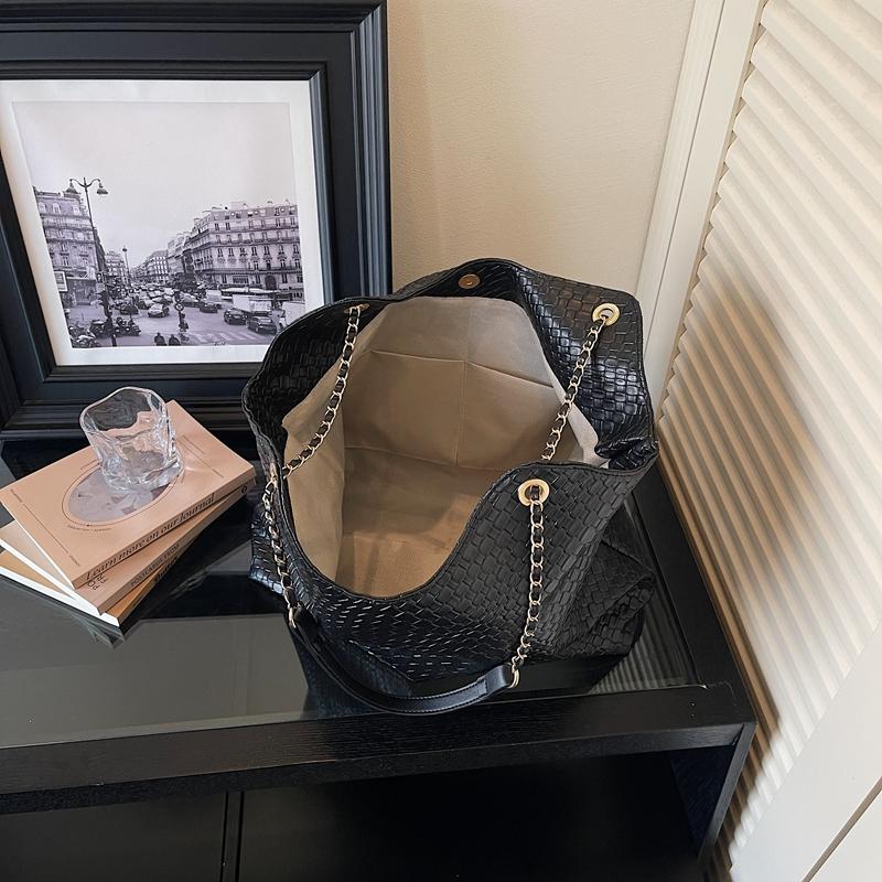 Woven Pattern Tote Bag Large Capacity PU Chain Bag Women's Shoulder Bag