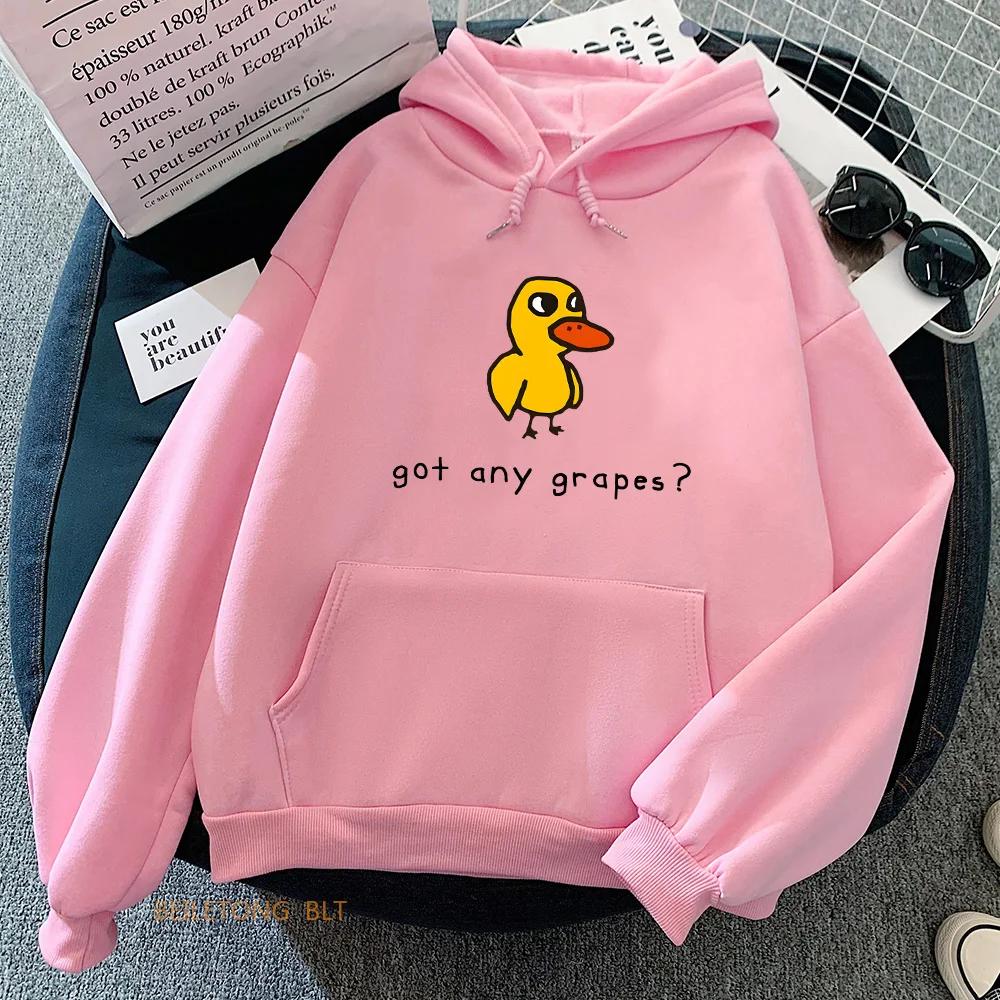 The Duck Song Got Any Grapes Printed Hoodies Kawaii Cartoon Women Sweatshirts Winter Soft Comfortable Clothing