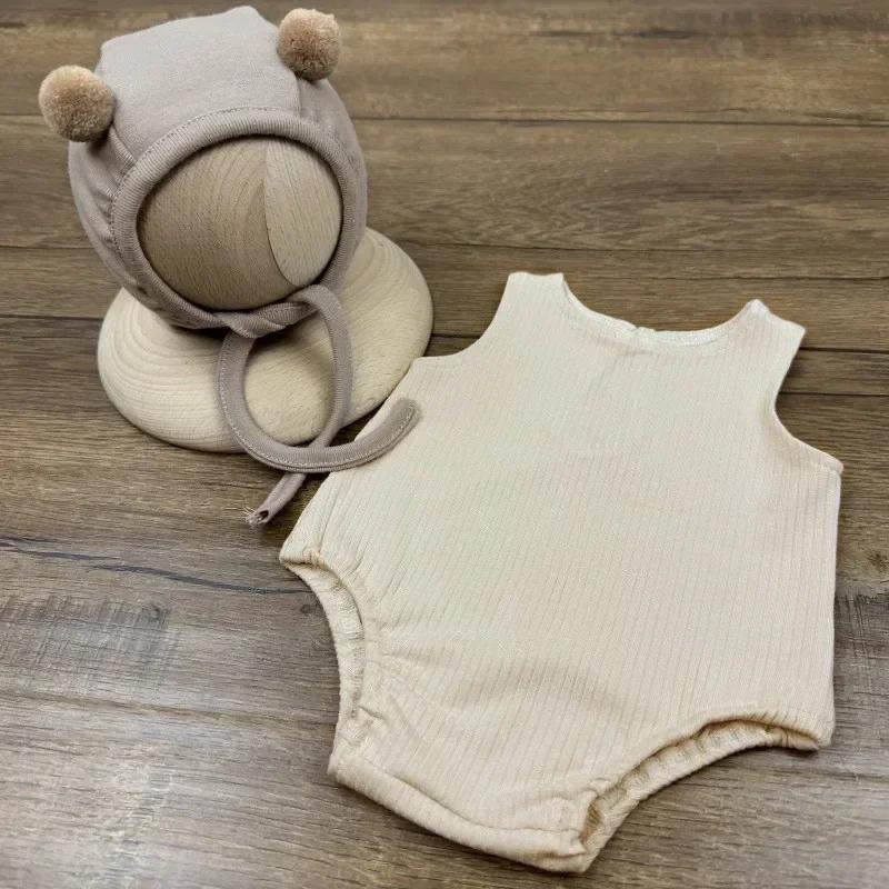 

Baby Hat Jumpsuit Clothing Outfits 2Pcs Newborn Photography Props Set Infant Studio Shot Photo Shoot Newborn Accessories Props Fabric хаки