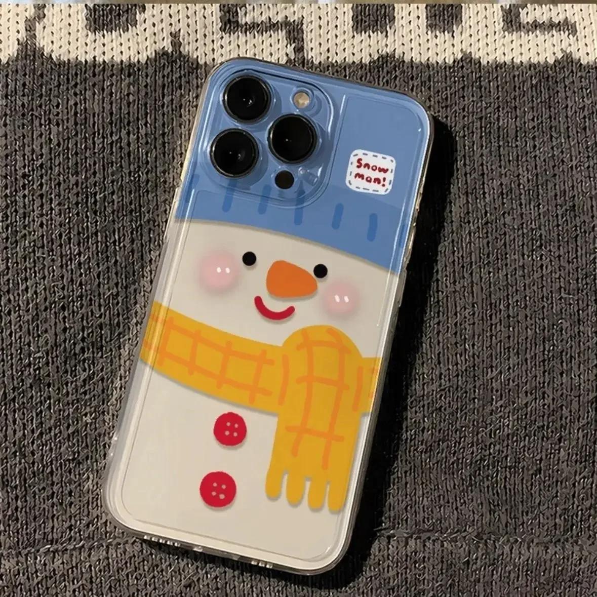 

Cute Christmas Snowman Phone Case For iPhone 16 15 14 13 12 11 Pro Max Mini X XS 7 8 Plus SE 16E Shockproof Transparent Cover iPhone 7 8 SE