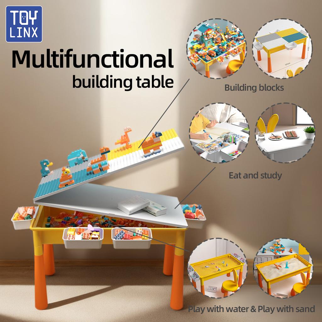 ToylinX Doppelseitiger Kinderaktivitätstisch mit Aufbewahrung Groß Lauf Bausteine Tisch 6-in-1 Multi Play Wasser Essen Tisch für Kleinkind
