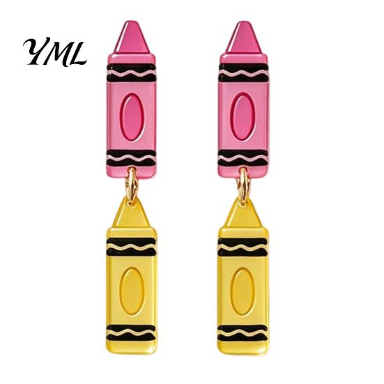 School Supplies Pendant Earrings 1 Pair Teacher for Women, Cute 2D Acrylic Crayon Pencil Backpack Youthful Look Fashion Accessories Number Alphabet