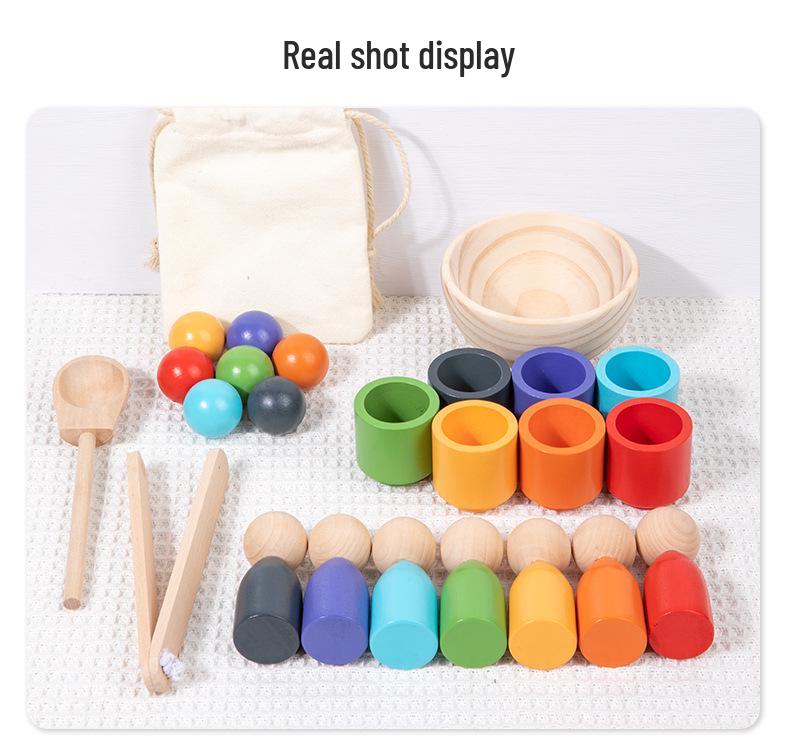 Montessori Color Sorting Cups & People Game: 7 Colors, Beads & Clips for Ages 1-4 Early Education
