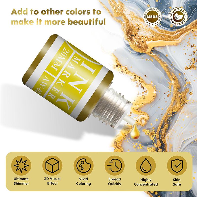 Metallic Marker Ink,Signature Pen Ink,20ml Additive Liquid,Gold,Silver Ink,Metallic Luster,Quick Dry,Waterproof,Non-Erasable
