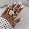 Vintage Gold Color Shell Flower Open Rings Set for Women Exaggerated Metal Geometric Personality Finger Rings Party Jewelry