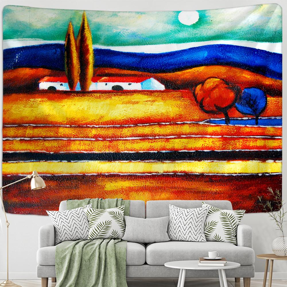Boho Style Aesthetics Room Home Decoration Sailboat Oil Painting Tapestry Wall Art