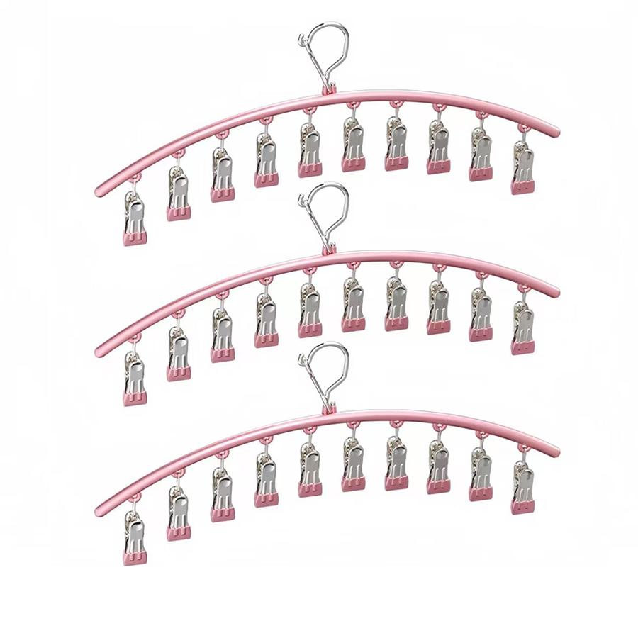 1/2/3pcs Clothes Hanger with 10 Clips Laundry Drying Rack Clothes Drying Rack Stainless Steel Sock Hangers Windproof Clip