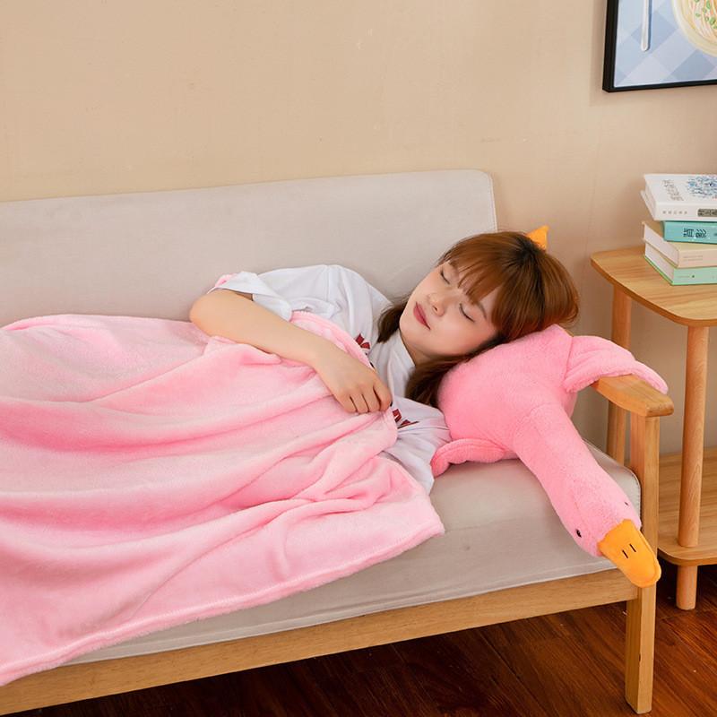 Fluffy Goose Plush Toy Soft Air Conditioning Blanket Pillow Adorable Bed Leg Hug Doll