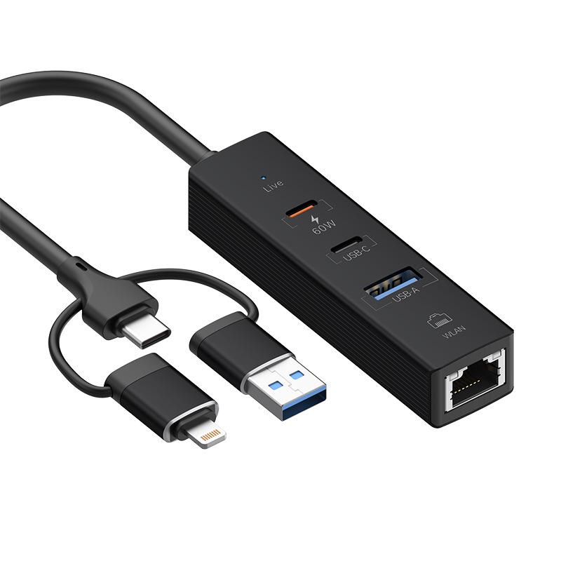 

USB Hub with 100M Network Card - Driver-Free, Three-in-One, Laptop Multifunctional Extender