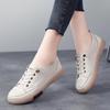 Women's Korean Style White Elastic Band Slip-on Sneakers - Soft Sole, Hollow Design Leather Flats