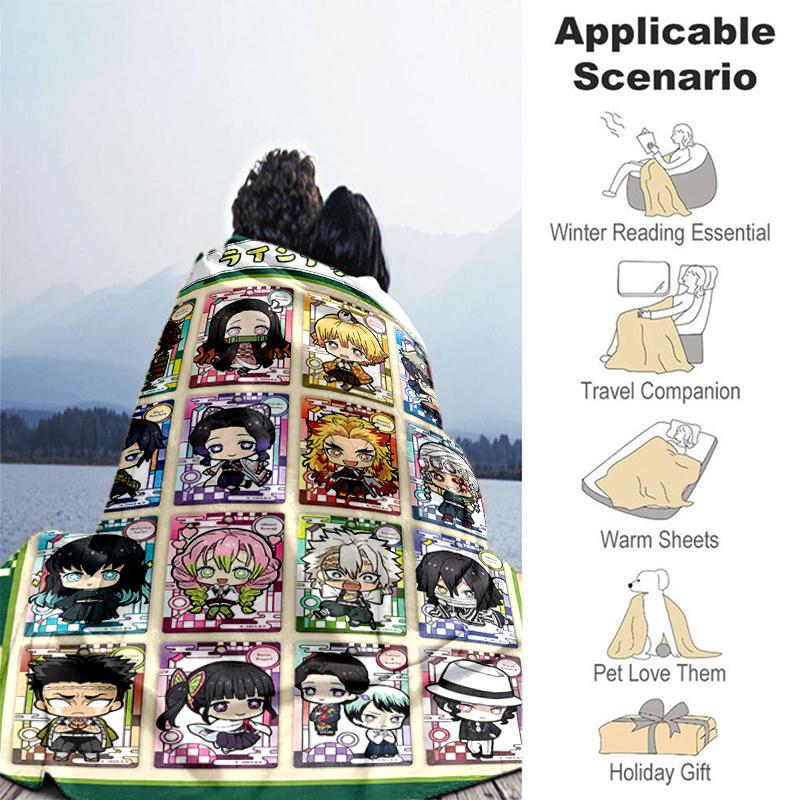 1pc Blanket Demon Slayer characters1 Print Design, Lightweight Blanket for Sofa, Bed- Soft &Warm, Gift for All Seasons like Christmas, Halloween