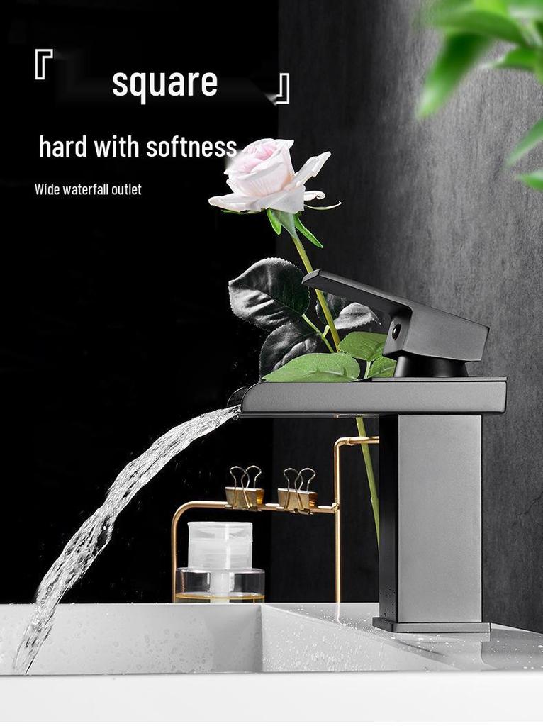 Stainless Steel Waterfall Faucet for Bathroom Countertop - Hot & Cold Basin