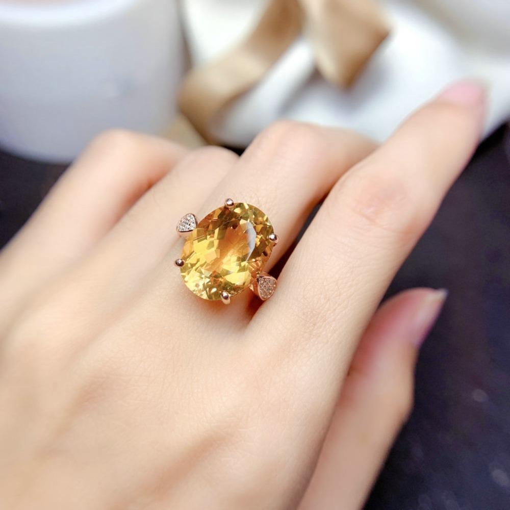 Elegant Yellow Crystal Ring for Women Sparkling Simulated Diamond Open Design Statement Jewelry