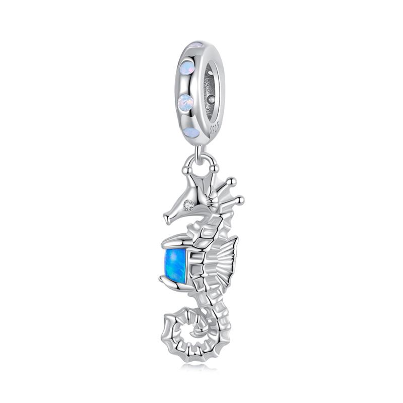 WOSTU 925 Silver Blue Opal Seahorse Pendant Fantasy Jellyfish Charm Octopus Bead Fit Bracelet DIY Ocean Jewelry Gift
