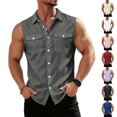 Men's Workwear Lapel Button-Down Vest Shirt - Lightweight Sleeveless Top