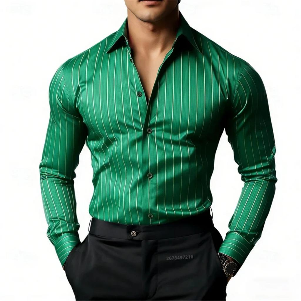 Elegant slim fit long-sleeve striped shirt, ideal for formal and casual occasions.