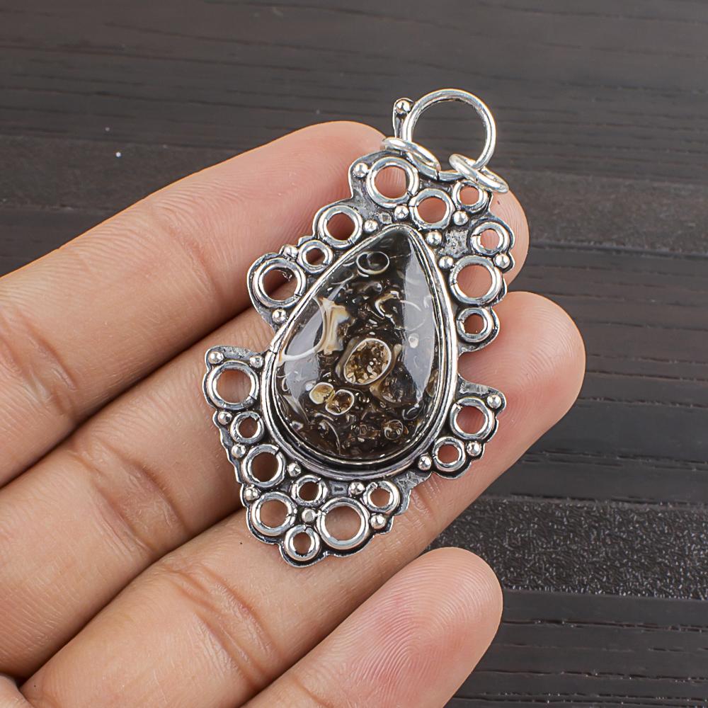 

Natural Turtella Agate Gemstone 925 Sterling Silver Jewelry Pendant 2.14 AJP-2466