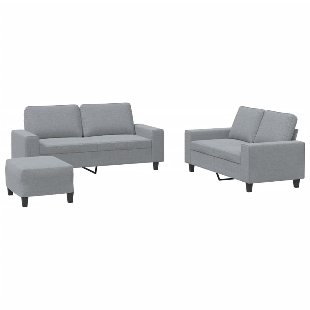 Vidaxl 3-Cz. Living Room Set, Light Grey, Upholstered In Fabric