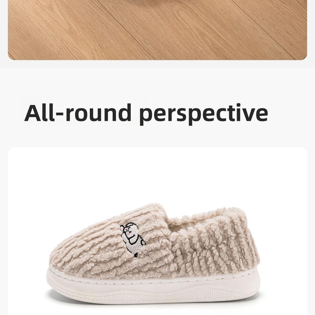 Cotton Slippers for Women, Autumn and Winter, Indoor Home, Anti Slip Plush Bag with Added Velvet Heel, Cotton Shoes for Men