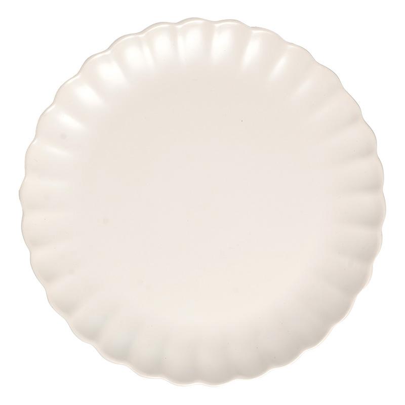 Simple Solid Color Flower-Shaped Frilly Plate High-Value Western Food Plate Ceramic Large Plate Household Round Plate Tableware Plate