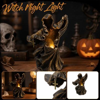Halloween Witch Night Light Figurine for Home Holiday Decoration