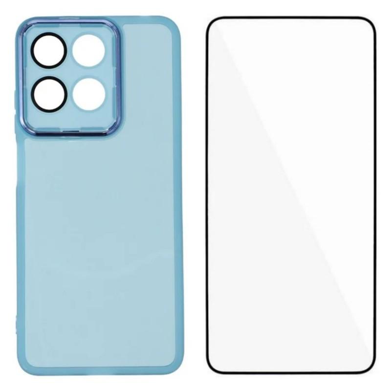 For Motorola Moto G15 4G TPU Case WANLONFENG DKSM Series Electroplated Frame Back Cover with Tempered Glass