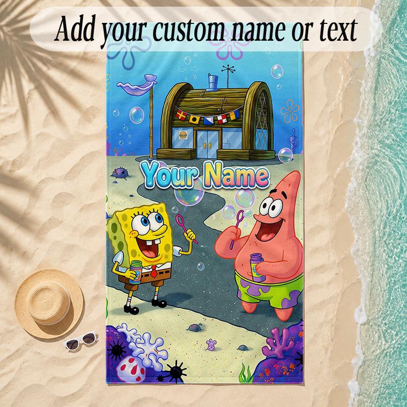 Beach TowelSpongeBob Custom Name Text Personalized Soft Towel for Beach Pool Indoor Home Decor Gift