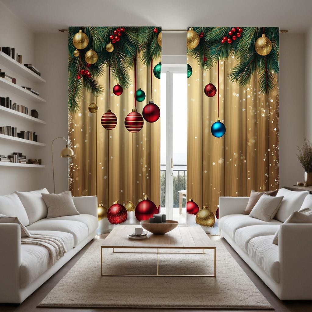 2-delad HD digital gul tallbarrsfärg droppgardin Heminredningsstil dekoration vardagsrum sovrum genom stång c