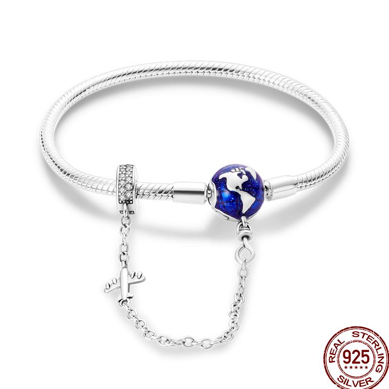 

100% Серебряный Браслет Подходит для Оригинальных Бусин-Подвесок DIY Изготовление Украшений Ослепительная Цепочка с Цирконами Браслет Для Женщин 17cm