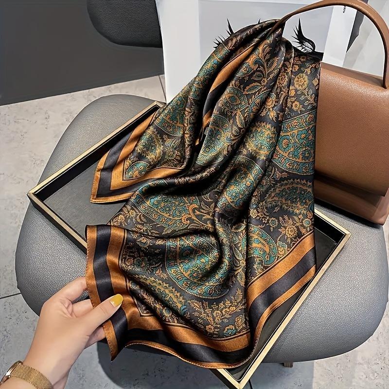 27.5" Chain Printed Square Scarf Elegant Thin Breathable Decorative Neck Scarf Orange Windproof Headscarf For Women