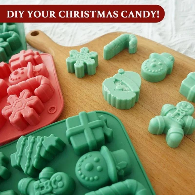 1Christmas Tree Chocolate Mold Gingerbread Man Santa Claus Cane Cookie Mold Home Baking Ice Tray Mold