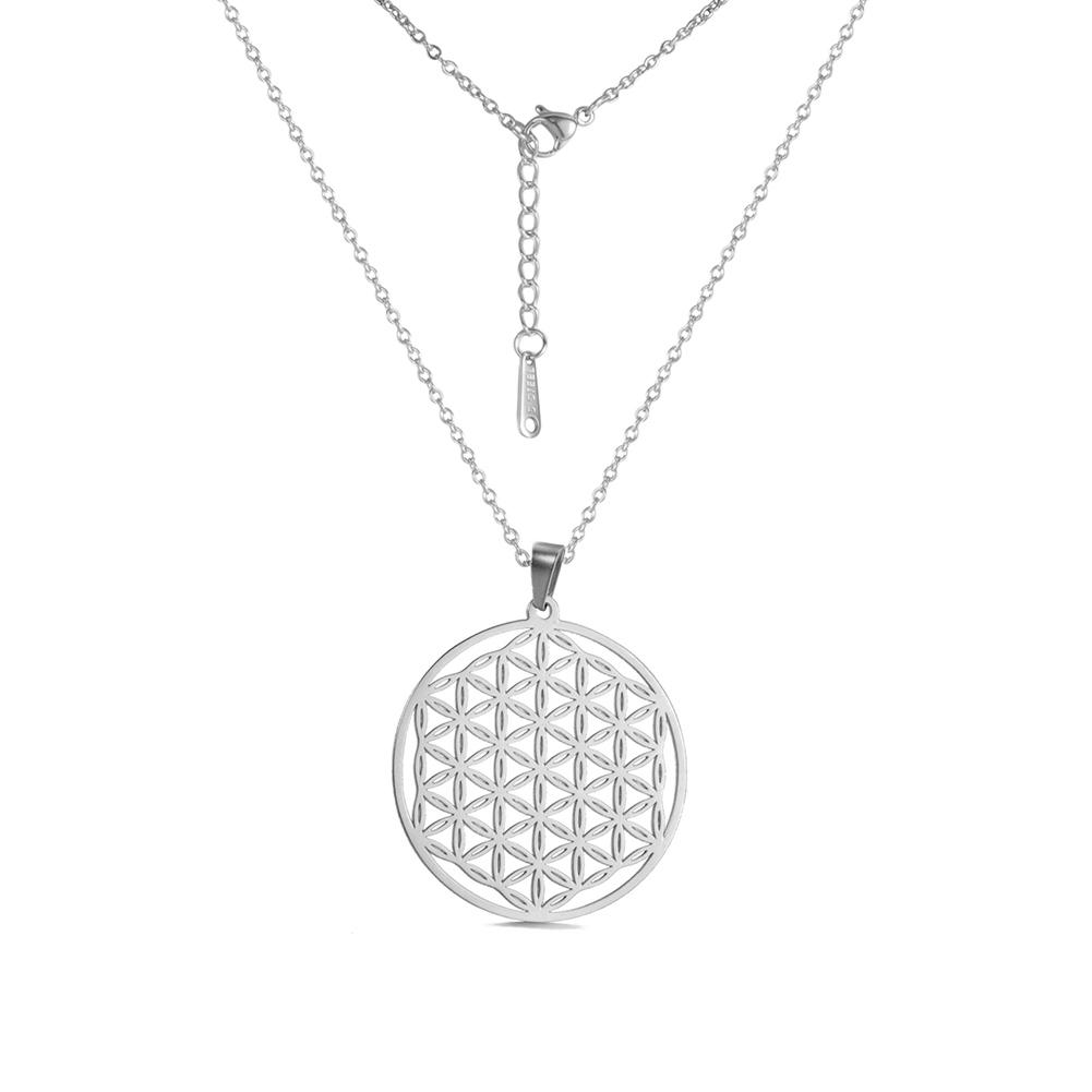 Flower of Life Sacred Geometry Necklace Stainless Steel Mandala Neck Chain Women Men Viking Vintage Universal Spiritual Jewelry