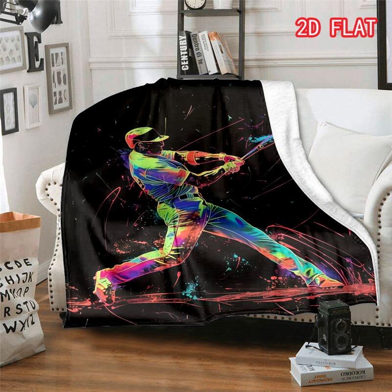 Neon Baseball Player Print Flannel Blanket, Colorful Sports Throw for Bed Sofa Couch, Soft Cozy Lightweight All Season Cover