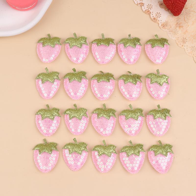20Pcs Sequined Strawberry Patch Sewing Appliqued Sew On Clothes Decoration For DIY Hiarpin Accessories
