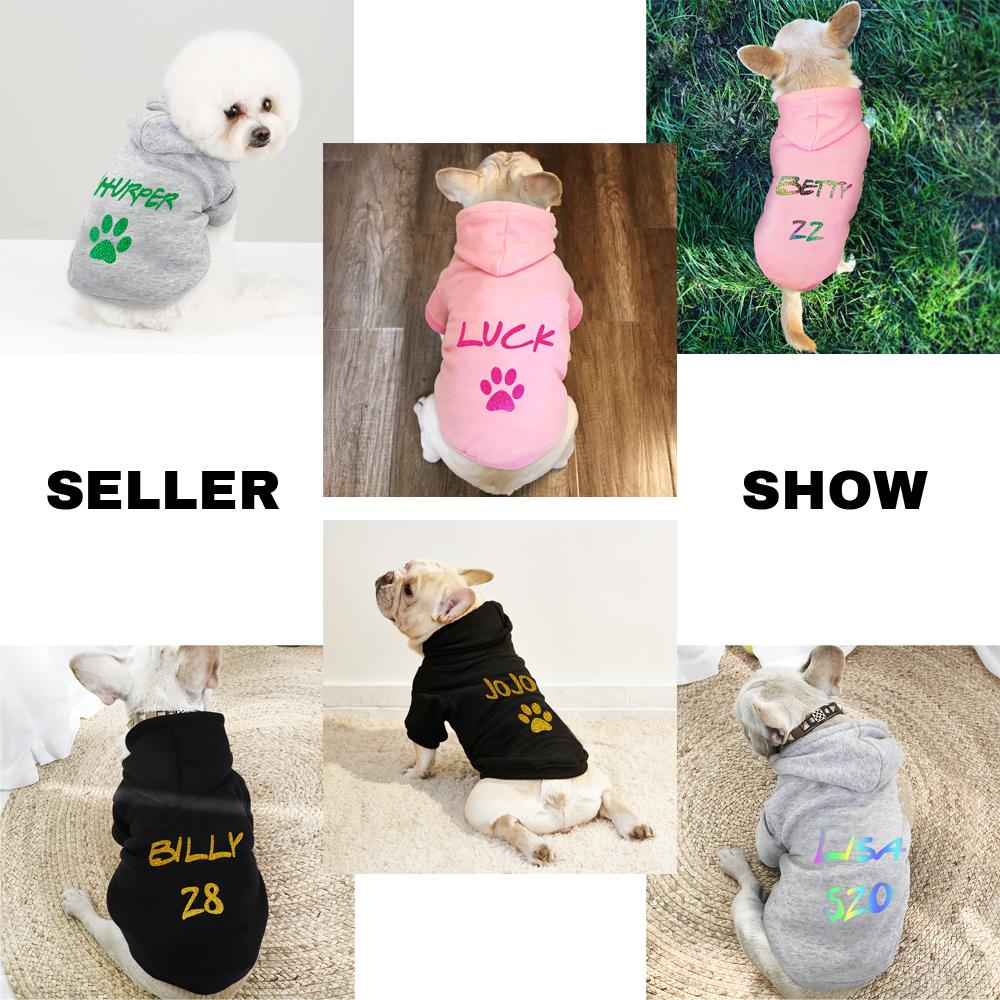 

Custom Dog Cat Clothes Pet Hoodie Jersey Personalized Name Number Hoodies Clothes for Small Large Dogs Sweat Shirt XS серый