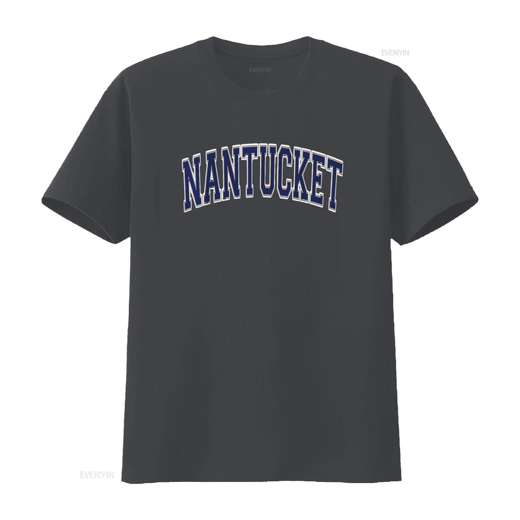 Mens Nantucket Arched Dark Blue Text T Shirt vintage Washed Breathable graphic Slightly Soft Top For Everyday Wear Casual