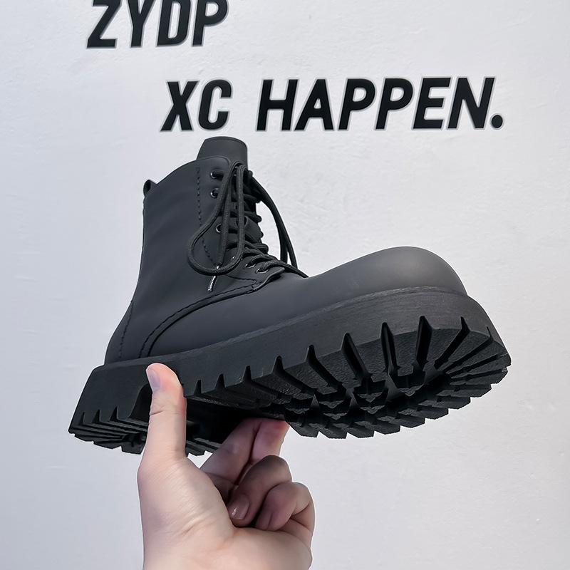 Martin boots side zipper autumn and winter fashion trendy men's outdoor mid-top short boots tooling boots high-top leather shoes 8232-A