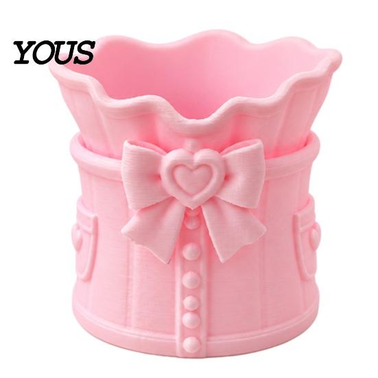 Vanity Desk Organizer Pink Bow Makeup Brush Holder, 3D Printed Organizer, Cosmetic Desktop Organization Cup Brushes & Pen Storage for Decoration