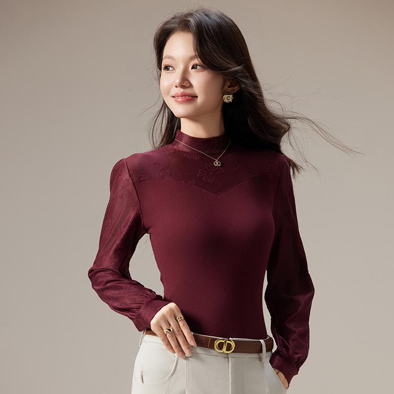2025 Autumn Women's Slim Lace Modal Long Sleeve Base Layer Tee