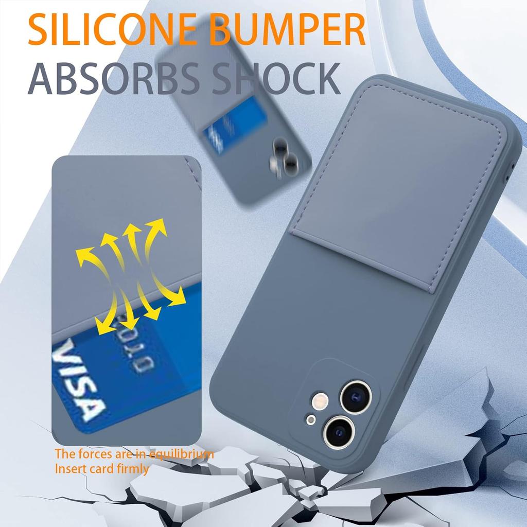 Silicone Wallet Phone Case for iPhone 11 6.1 Inch with Credit Card Holder Pocket, Full-Body Bumper Protection Camera Protect Case (Lavender Gray)