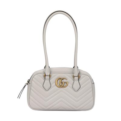 GG Marmont Dvojité logo G Uzavírání na zip Prošívaná kožená taška přes rameno Chevron Malá dámská kabelka Světle šedá 795199-AABZB-1712